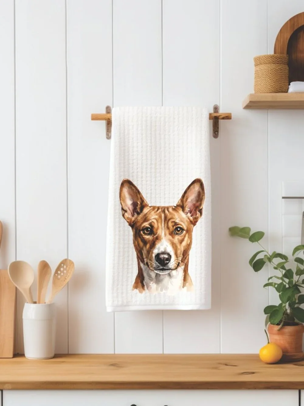 Basenji Dog Waffle Weave Decorative Kitchen Tea Towel